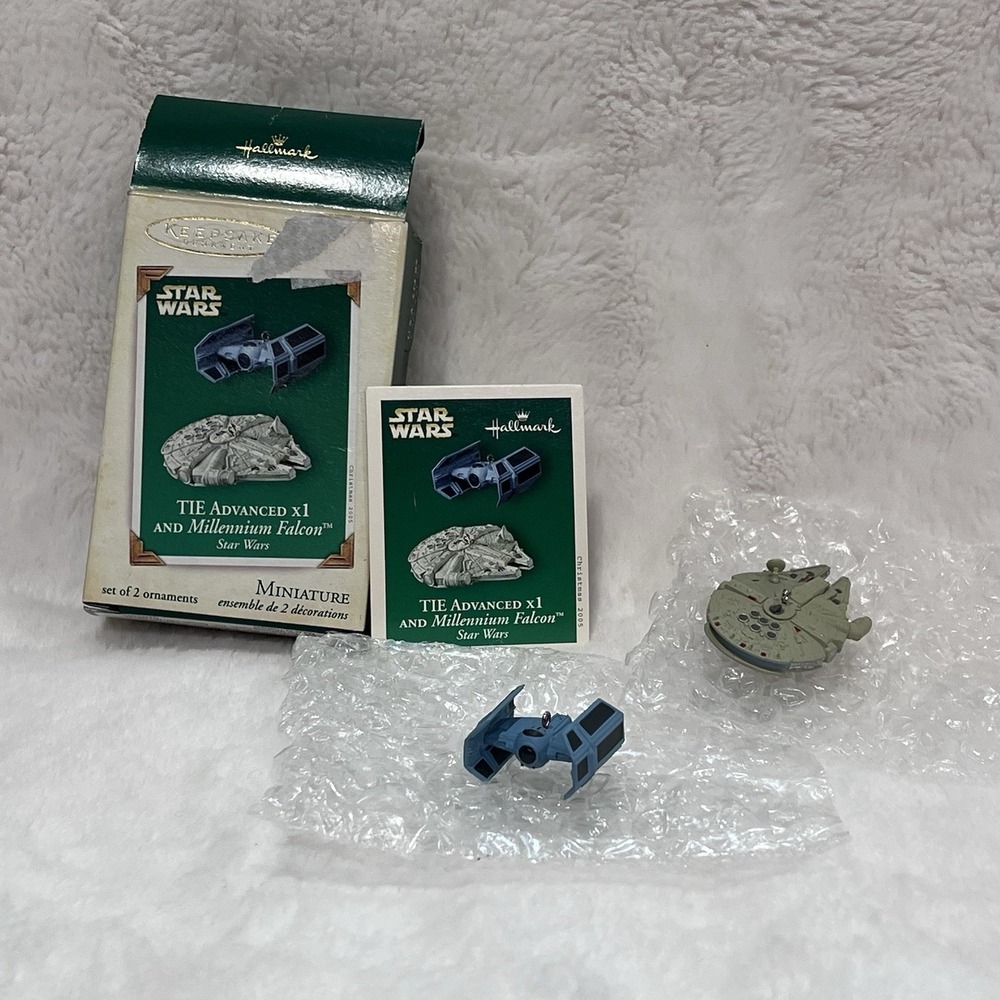 Hallmark 2005 Star Wars Tie Advanced X1 And Millennium Falcon Miniature Ornament